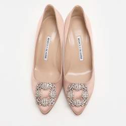 Pre Owned Manolo Blahnik Beige Satin Hangisi Pumps Size 37