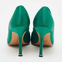 Manolo Blahnik Green Satin Hangisi Crystal Embellished Pumps Size 34.5