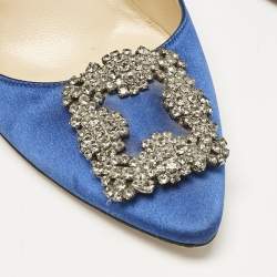 Pre Owned Manolo Blahnik Blue Satin Hangisi Pumps Size 38.5