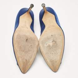 Pre Owned Manolo Blahnik Blue Satin Hangisi Pumps Size 38.5