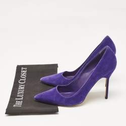 Manolo Blahnik Purple Suede BB Pointed Toe Pumps Size 38.5