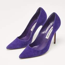 Manolo Blahnik Purple Suede BB Pointed Toe Pumps Size 38.5