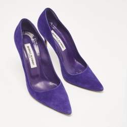 Manolo Blahnik Purple Suede BB Pointed Toe Pumps Size 38.5