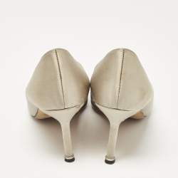 Pre Owned Manolo Blahnik Grey Satin Hangisi Crystal Embellished Pumps Size 39