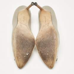 Pre Owned Manolo Blahnik Grey Satin Hangisi Crystal Embellished Pumps Size 39