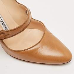 Manolo Blahnik Brown Leather Camparinew Mary Jane Pumps Size 35