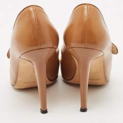 Manolo Blahnik Brown Leather Camparinew Mary Jane Pumps Size 35