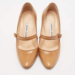 Manolo Blahnik Brown Leather Camparinew Mary Jane Pumps Size 35