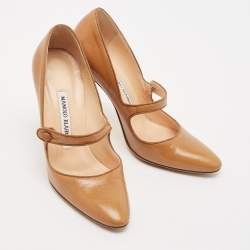 Manolo Blahnik Brown Leather Camparinew Mary Jane Pumps Size 35