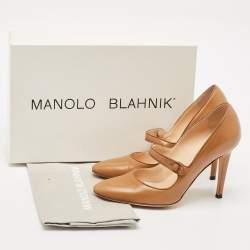 Manolo Blahnik Brown Leather Camparinew Mary Jane Pumps Size 35