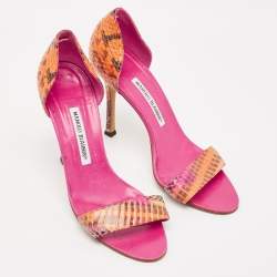 Manolo Blahnik Multicolor Python Leather Slide Sandals Size 38.5