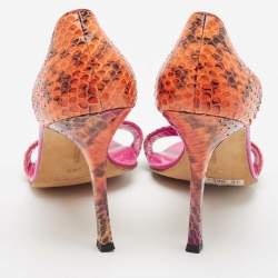 Manolo Blahnik Multicolor Python Leather Slide Sandals Size 38.5
