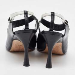 Manolo Blahnik Black/White Leather Brogue Slingback Sandals Size 38.5