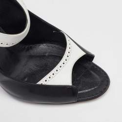 Manolo Blahnik Black/White Leather Brogue Slingback Sandals Size 38.5