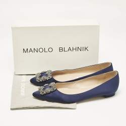 Manolo Blahnik Navy Blue Satin Hangisi Ballet Flats Size 38