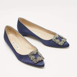 Manolo Blahnik Navy Blue Satin Hangisi Ballet Flats Size 38