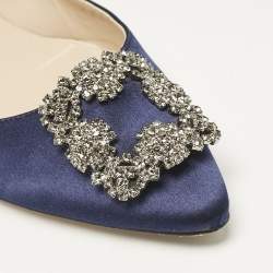 Manolo Blahnik Navy Blue Satin Hangisi Ballet Flats Size 38
