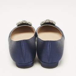 Manolo Blahnik Navy Blue Satin Hangisi Ballet Flats Size 38