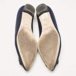Manolo Blahnik Navy Blue Satin Hangisi Ballet Flats Size 38