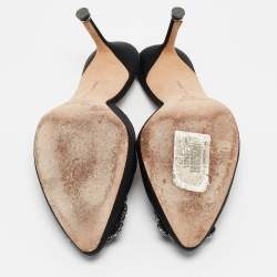 Manolo Blahnik Black Satin Hangisi Mules Size 37.5