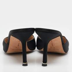 Manolo Blahnik Black Satin Hangisi Mules Size 37.5