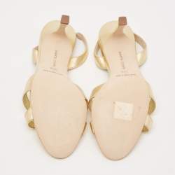 Pre Owned Manolo Blahnik Gold Leather Crisscross Ankle Strap Sandals Size 36.5