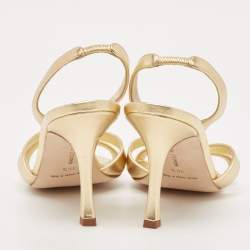 Pre Owned Manolo Blahnik Gold Leather Crisscross Ankle Strap Sandals Size 36.5