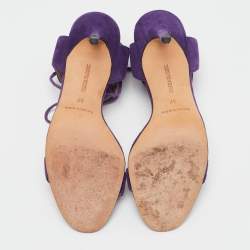 Manolo Blahnik Purple Suede Laramod Ankle Strap Sandals Size 37