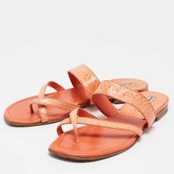 Manolo Blahnik Orange Python Leather Susa Flat Sandals Size 38