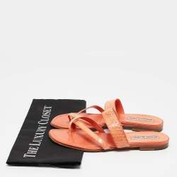 Manolo Blahnik Orange Python Leather Susa Flat Sandals Size 38