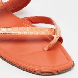 Manolo Blahnik Orange Python Leather Susa Flat Sandals Size 38