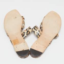 Manolo Blahnik Brown Leopard Pint Python Leather Thong Flat Slides Size 38