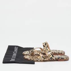 Manolo Blahnik Brown Leopard Pint Python Leather Thong Flat Slides Size 38