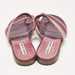 Manolo Blahnik Purple Python Leather Susa Flat Slides Size 38.5