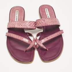 Manolo Blahnik Purple Python Leather Susa Flat Slides Size 38.5