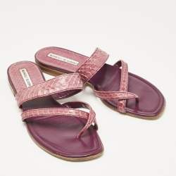 Manolo Blahnik Purple Python Leather Susa Flat Slides Size 38.5