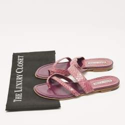 Manolo Blahnik Purple Python Leather Susa Flat Slides Size 38.5