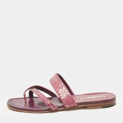 Manolo Blahnik Purple Python Leather Susa Flat Slides Size 38.5