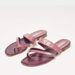 Manolo Blahnik Purple Python Leather Susa Flat Slides Size 38.5