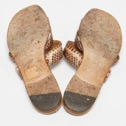Manolo Blahnik Brown Python Leather Susa Flat Sandals Size 38