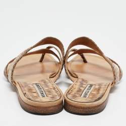 Manolo Blahnik Brown Python Leather Susa Flat Sandals Size 38