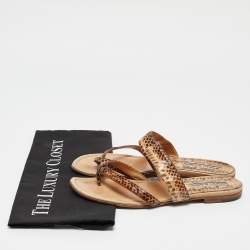 Manolo Blahnik Brown Python Leather Susa Flat Sandals Size 38