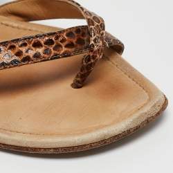 Manolo Blahnik Brown Python Leather Susa Flat Sandals Size 38
