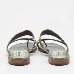 Manolo Blahnik Grey/Black Snakeskin Leather Susa Flat Sandals Size 38