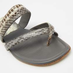 Manolo Blahnik Grey/Black Snakeskin Leather Susa Flat Sandals Size 38