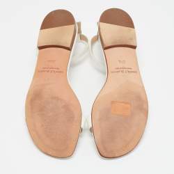 Pre Owned Manolo Blahnik White Patent Leather Ankle Strap Flat Sandals Size 37.5