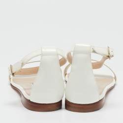 Pre Owned Manolo Blahnik White Patent Leather Ankle Strap Flat Sandals Size 37.5