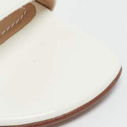 Pre Owned Manolo Blahnik White Patent Leather Ankle Strap Flat Sandals Size 37.5