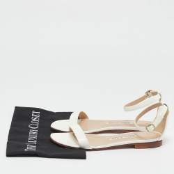 Pre Owned Manolo Blahnik White Patent Leather Ankle Strap Flat Sandals Size 37.5
