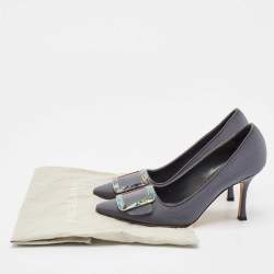 Pre Owned Manolo Blahnik Grey Satin Buckle Maysale Pumps Size 36